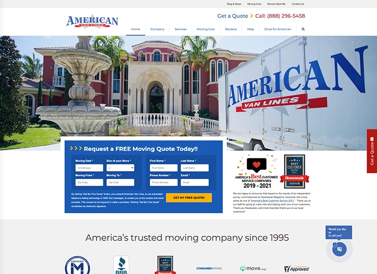 Web Snapshot – AmericanVanLines.com – July 1, 2021
