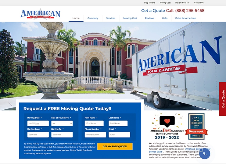 Web Snapshot – AmericanVanLines.com – August 30, 2022